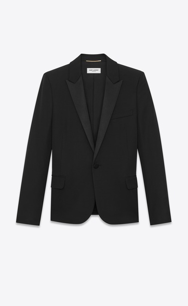 Peaked lapel collar tuxedo jacket in grain de poudre Saint Laurent